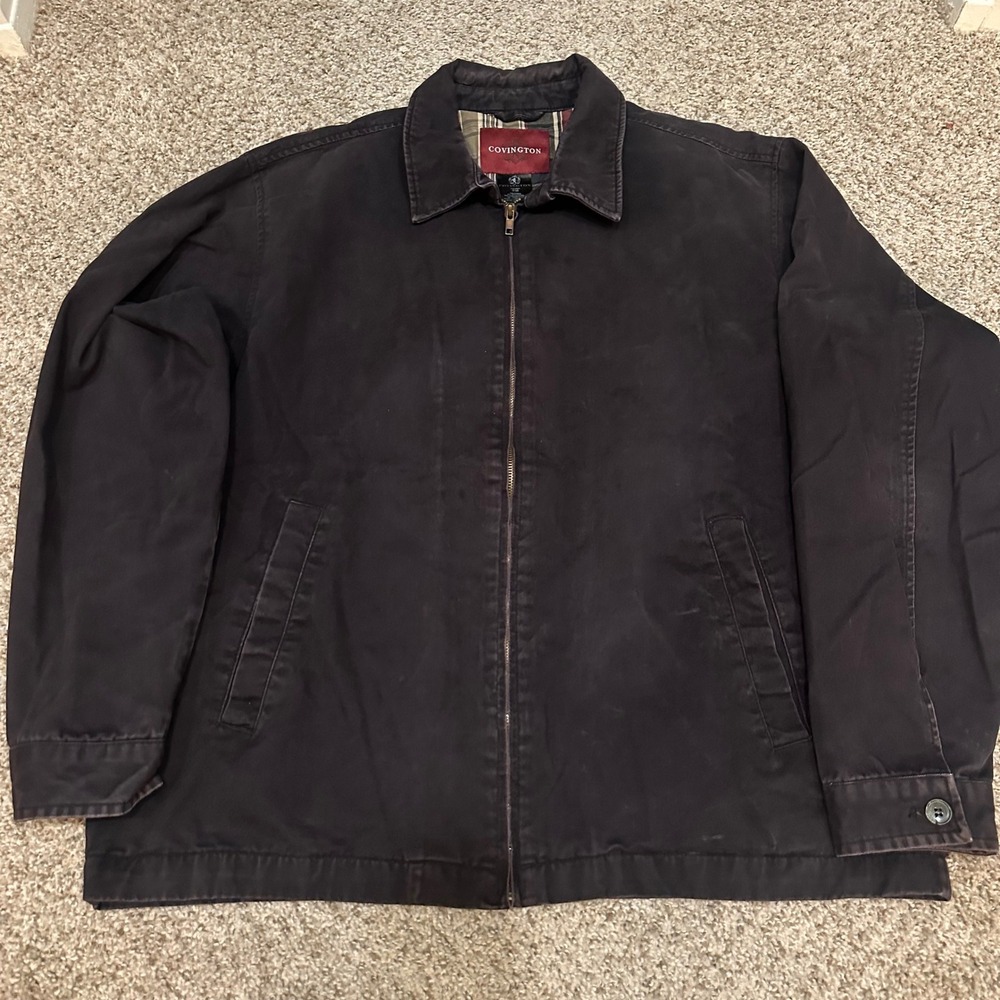 Modern Covington Mens Harrington Jacket Large Black Full Zip Plaid Lined